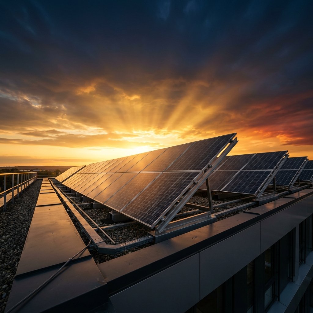 Painéis solares ao pôr do sol