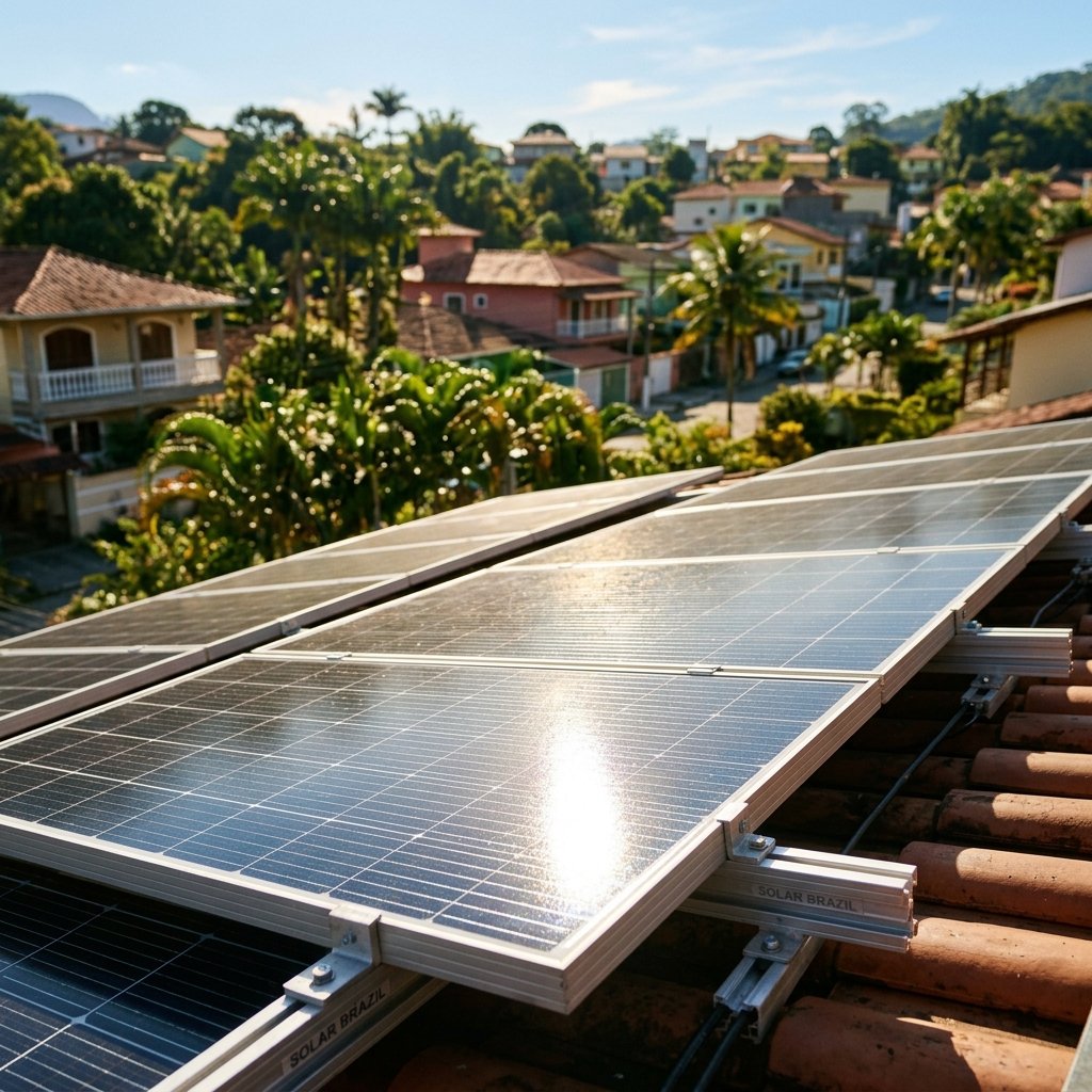 Detalhe dos painéis solares instalados